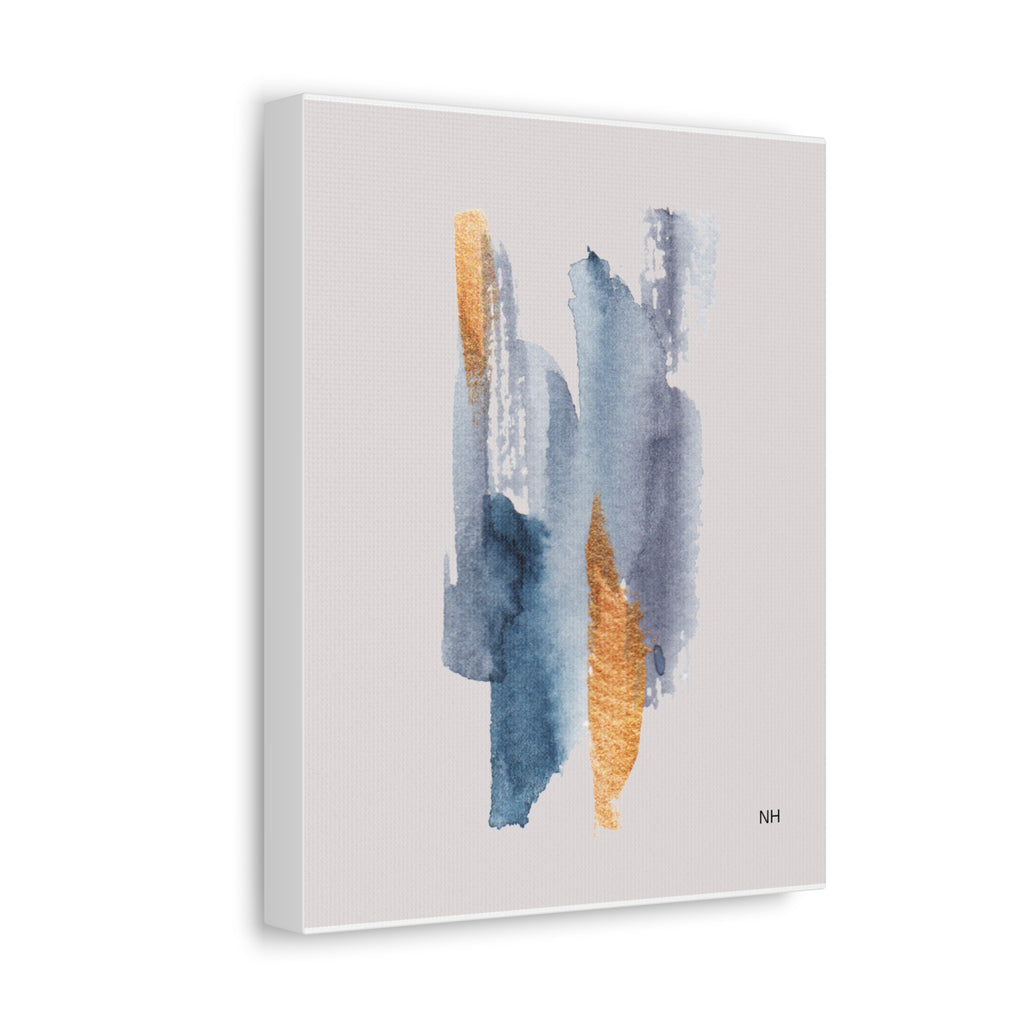 Watercolor Wall Art / Blue and Gold Abstract Canvas Print