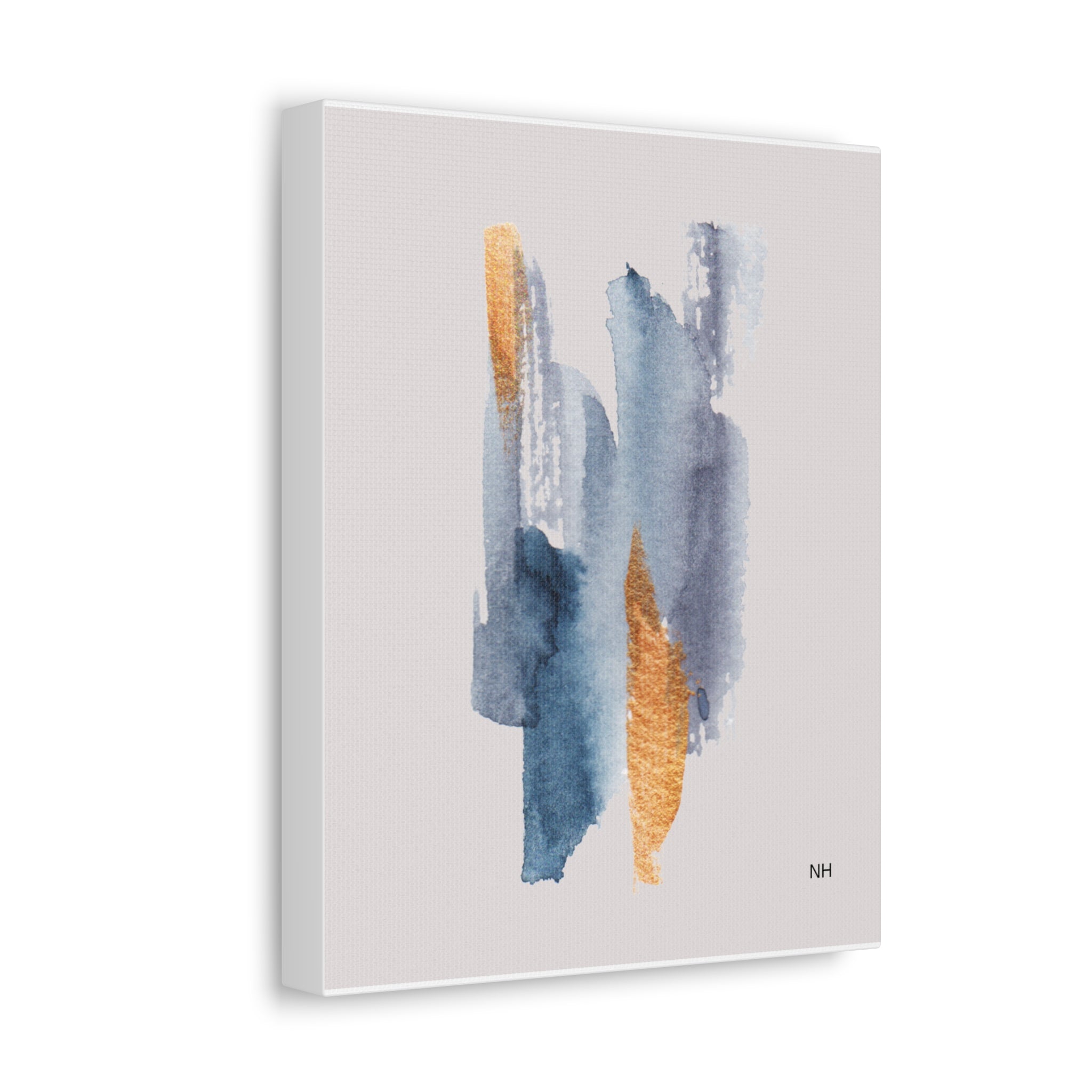Watercolor Wall Art / Blue and Gold Abstract Canvas Print