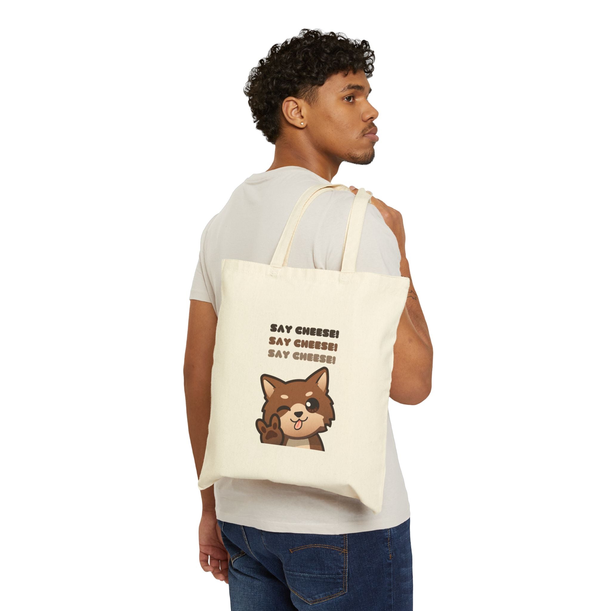 Cute Dog Say Cheese Cotton Tote Bag