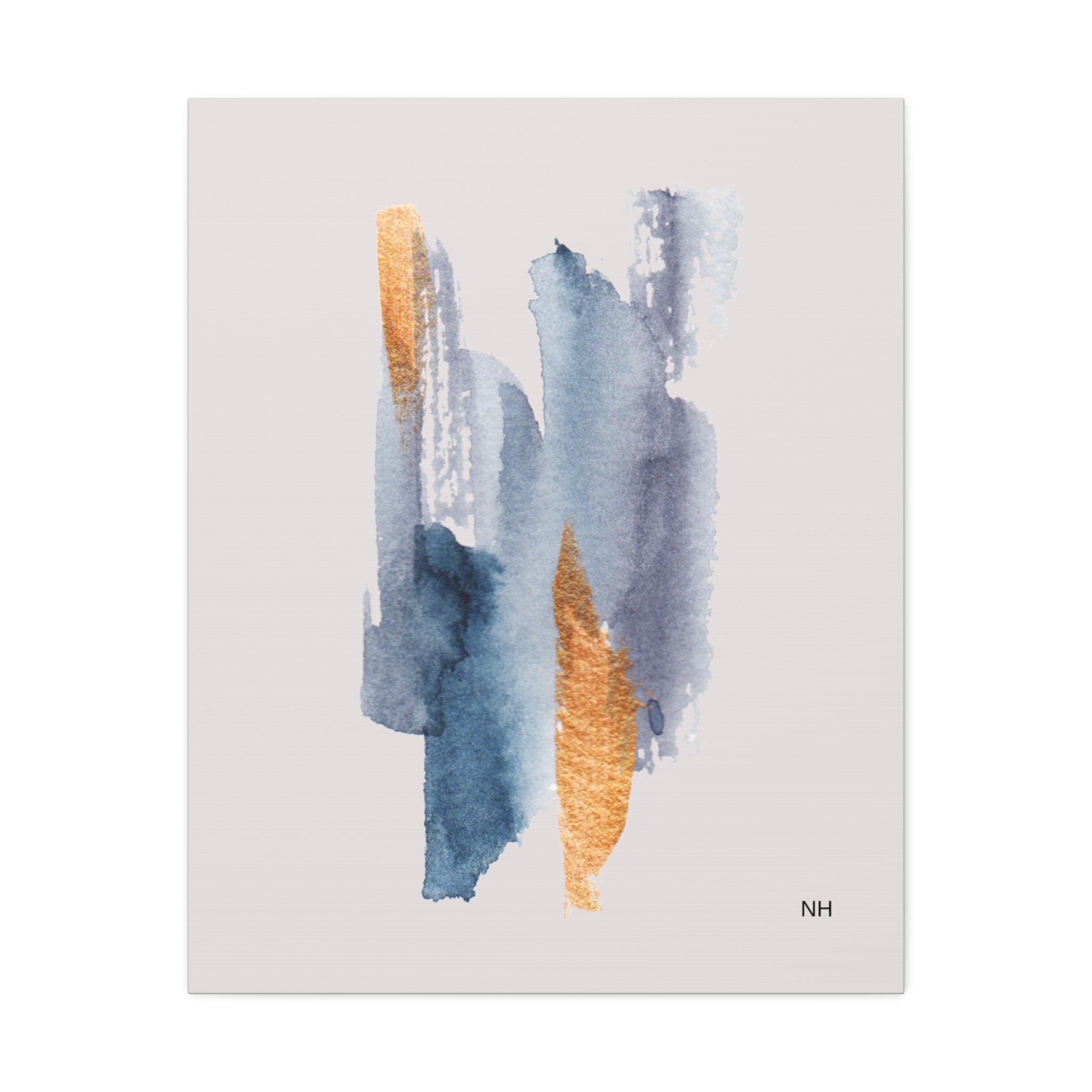 Watercolor Wall Art / Blue and Gold Abstract Canvas Print