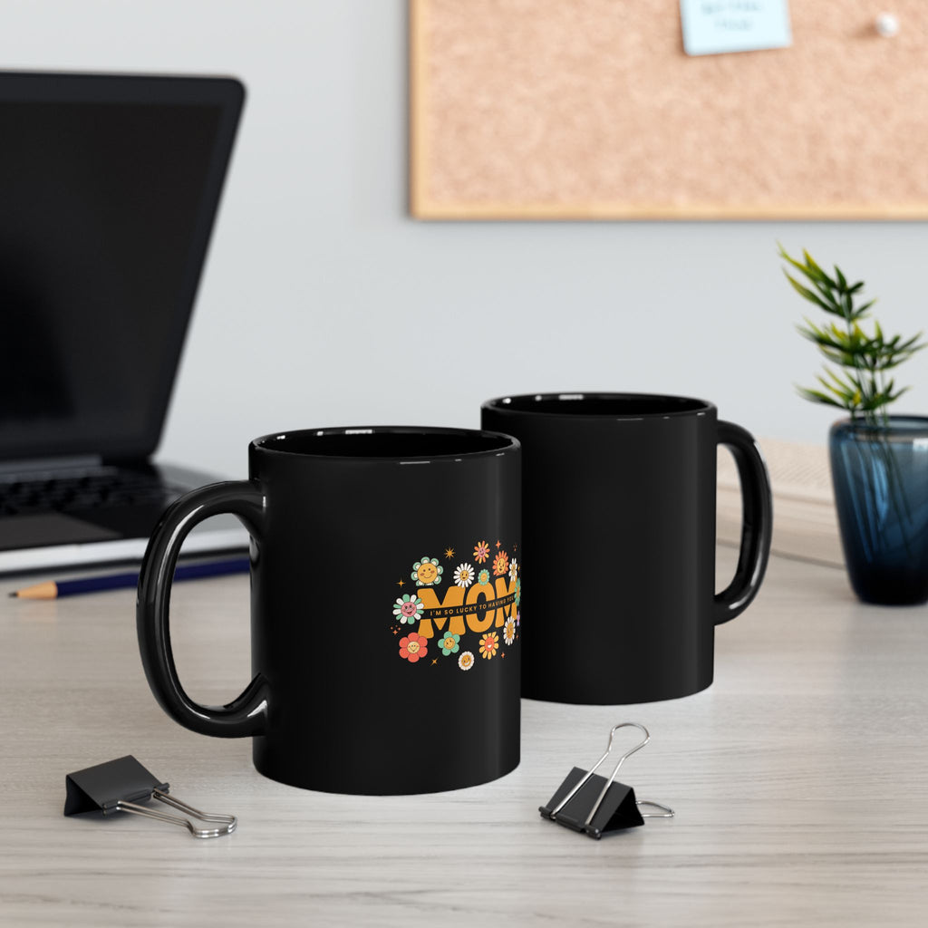 Retro Floral Black Mug