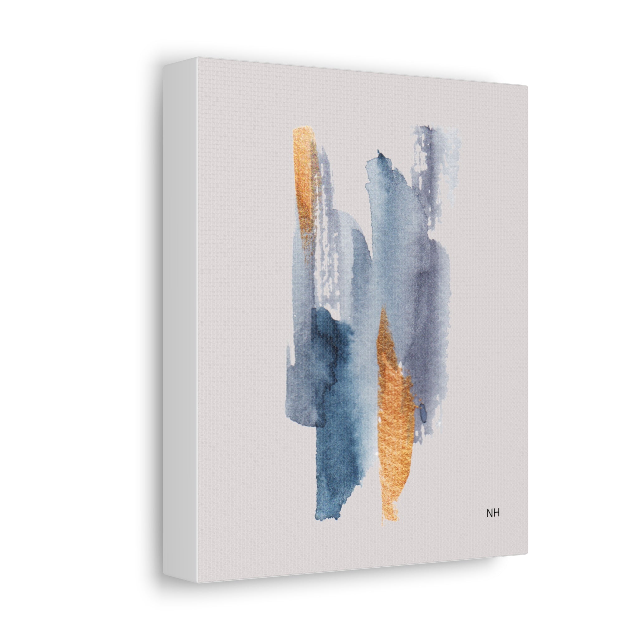 Watercolor Wall Art / Blue and Gold Abstract Canvas Print