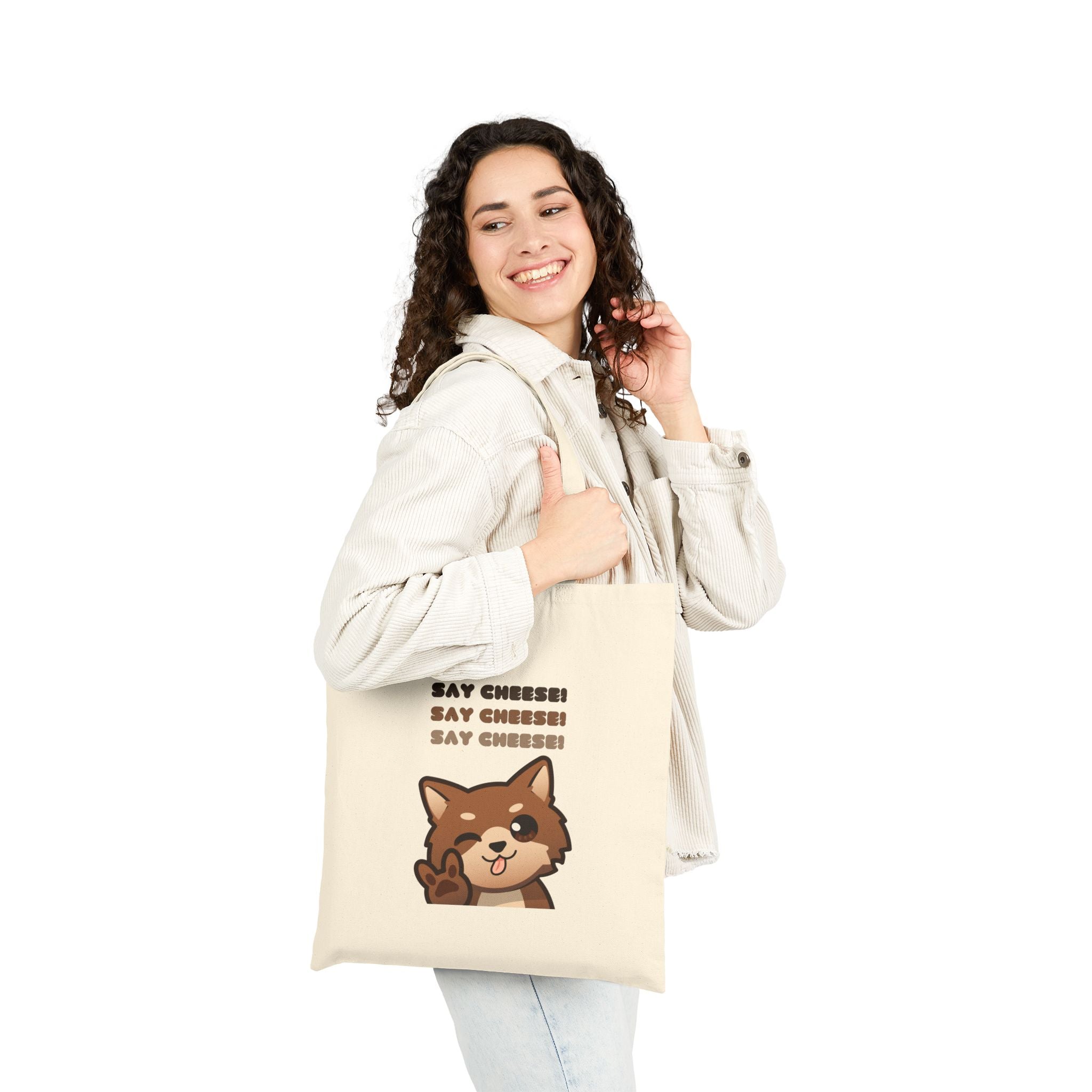 Cute Dog Say Cheese Cotton Tote Bag