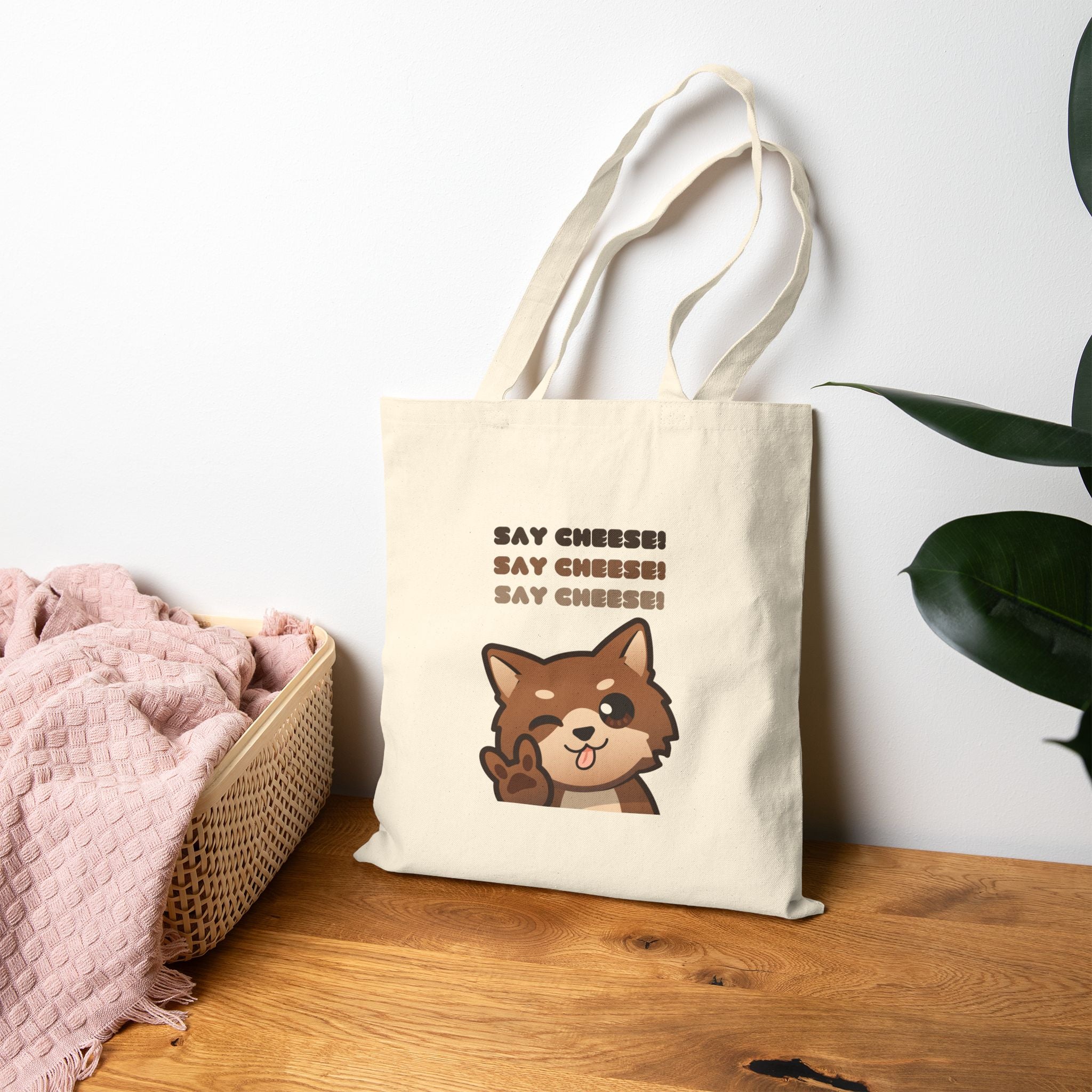 Cute Dog Say Cheese Cotton Tote Bag
