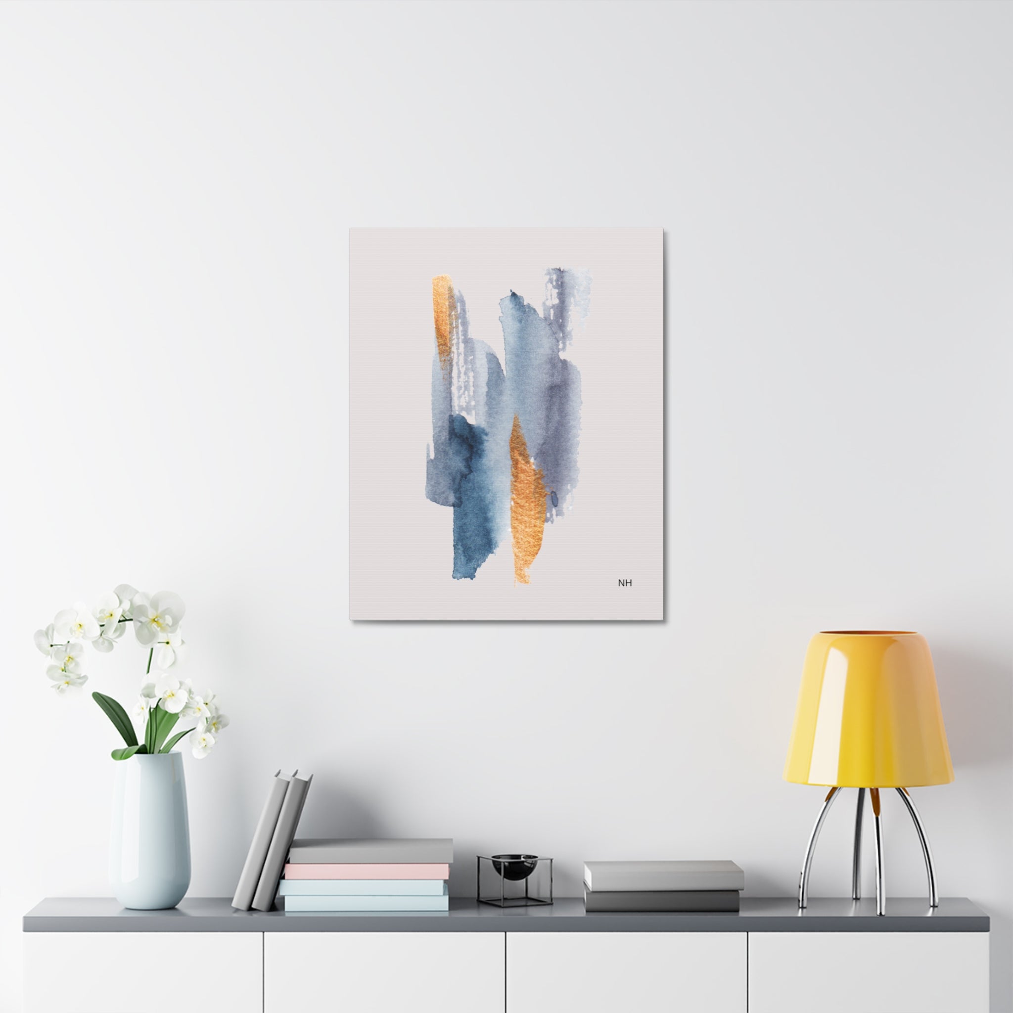 Watercolor Wall Art / Blue and Gold Abstract Canvas Print
